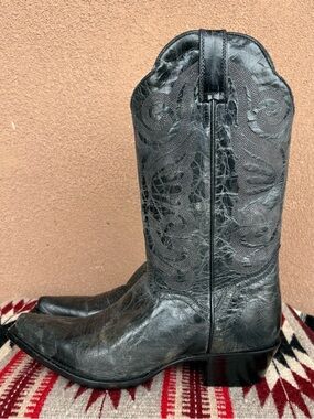 J.B. Dillon Black Distressed Women’s Leather Cowboy Boot